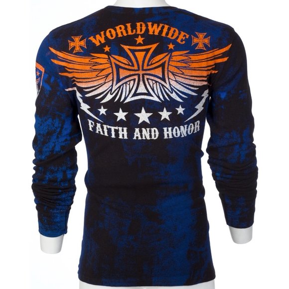 ARCHAIC by AFFLICTION Men's Long Sleeve THERMAL Shirt BLACK TIDE Biker Black $58 - Picture 6 of 7